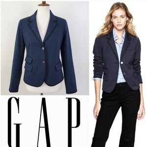 Gap Academy Blazer Womens 2 Navy Contrast Trim Crest‎ Buttons Pockets Stretch